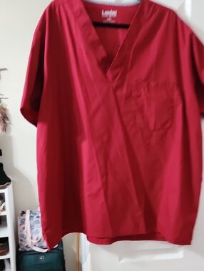 Landau Men’s Crimson Red V-Neck Medical Scrub Top